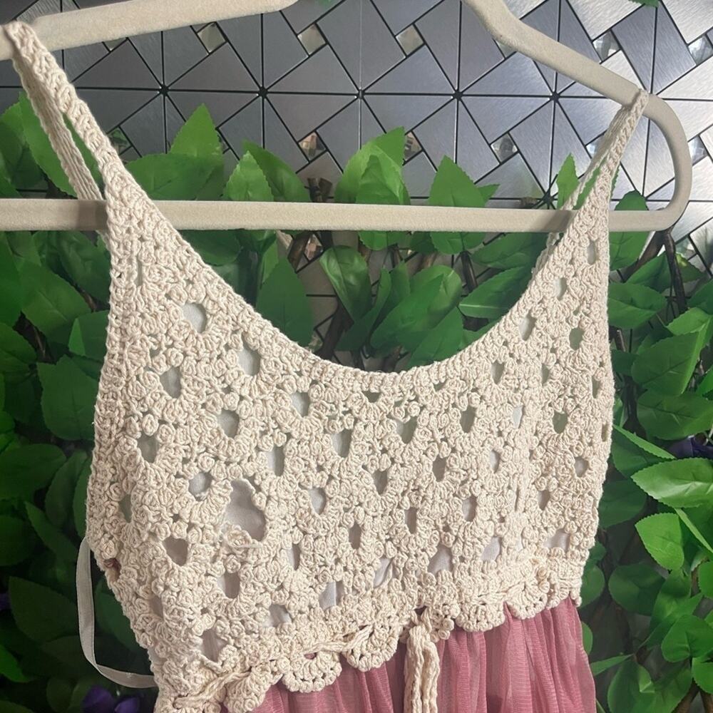 J. Gee Small Boho Cream Crochet Tiered Mini Dress EUC - Picture 3 of 12